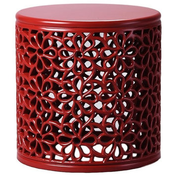 Jali Wooden Table, Petal Design, Red, 18"x18"