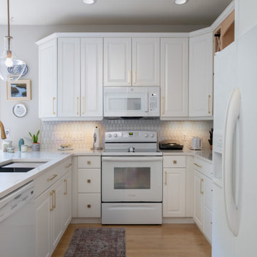 Contemporary White Kitchen Renovation with Custom Built-ins