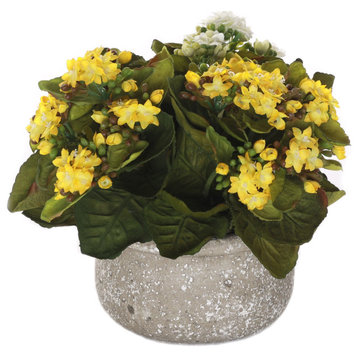 Kalanchoe Silk Flower Bushes White, Yellow, Stone Round Pot