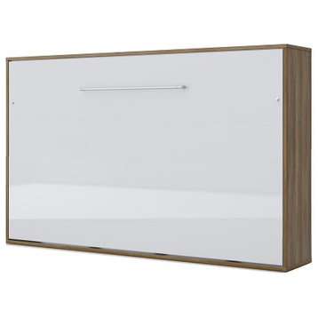 INVENTO Horizontal Wall Bed with LED with mattress 47.2"x78.7", Country Oak/White