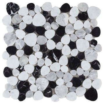 Marble Pebbles Mosaics Heart Shape Tile for Floor Wall and more, Black and White