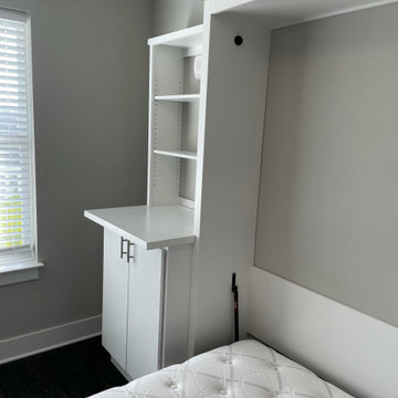 Custom Built Vertical Queen Size Murphy Bed with Desk Combo, In White