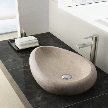 Colstrip Stone Vessel Sink in White Travertine