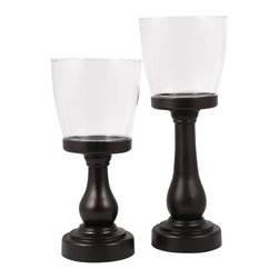 Danbury 14 in. and 11 in. Espresso Wood and Clear glass Candle Holders (Set of 2 - Candleholders