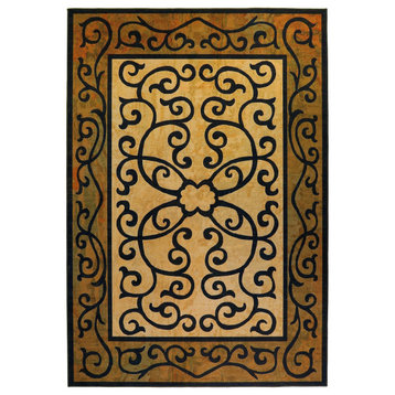 Frontgate Homefires Accent Area Rug With Scrolls Washable Rug, 7x5'