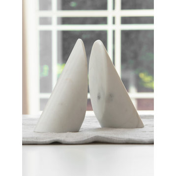 Cylindrical Marble Bookends, White