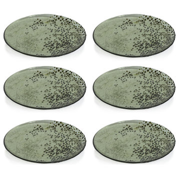 Hoku 8.25" Dotted Glass Plates- Green, Set of 6