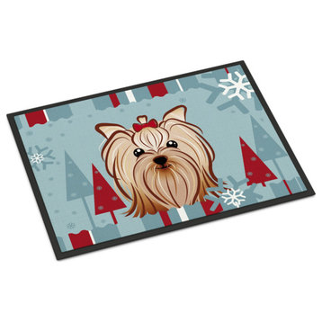 Winter Holiday Yorkie Yorkshire Terrier Indoor Or Outdoor Mat, 18 By 27"