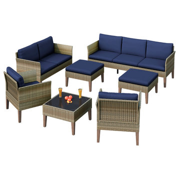 Isla 7-Piece Outdoor Conversation Set With Club Chairs, Loveseat, Cobalt Blue