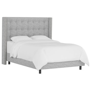 Kerry Queen Button Tufted Wingback Bed, Zuma Pumice