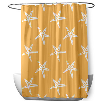 70"Wx73"L Starfish Shower Curtain, Egg Yolk Yellow