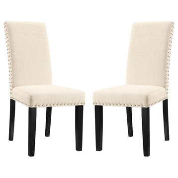 Modway Parcel 19.5" Polyester Fabric Dining Side Chair in Beige (Set of 2)