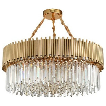Gold round crystal ceiling chandelier for living room, dining room, bedroom, 15.8"
