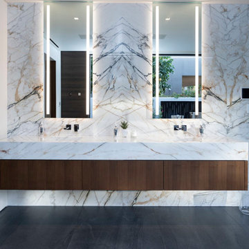 Bighorn Palm Desert luxury modern home primary bathroom marble wall vanity