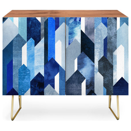 Deny Designs Crystallized Blue Credenza, Walnut, Gold Steel Legs