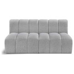 Meridian Furniture - Arc Boucle Fabric Upholstered 2-Pc. Modular Sofa, Grey - Give your living room or den the perfect blend of style and versatility with this Arc boucle fabric curved modular Sectional. Part of the Arc modular furniture collection, this Sectional comes upholstered in rich grey boucle fabric and features deep channel tufting that adds a touch of luxury while enhancing comfort and support. A seamless combination of form and function, this chair can be used with other Arc pieces to create a myriad of configurations in your well-curated room.