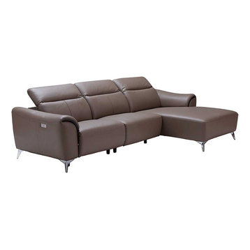 950 Leather Sectional Sofa with Electric Recliner in Brown, Right Facing Chaise