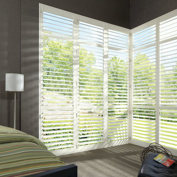 Modern White Bedroom Custom Window Shutters by Hunter Douglas