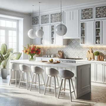 Monochromatic Kitchen Study with Island