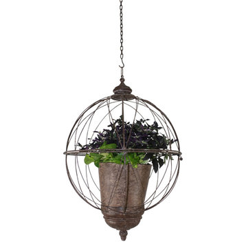 Luxe Round Sphere Open Globe Hanging Planter Iron Metal Wire Cage Outdoor Basket