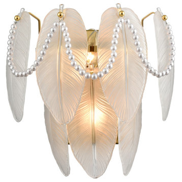 Vintage Wall Light Retro Wall Sconce 2-Light Frosted Glass and White Beads