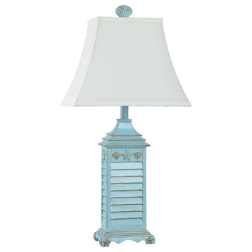 Longboat Key Shutter Table Lamp-French Blue ,White Rectangle Softback Bell