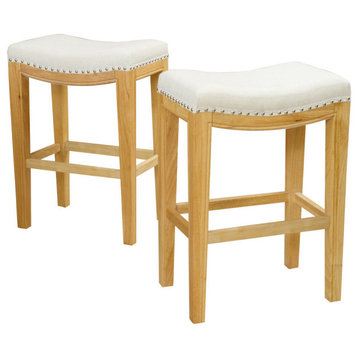 GDF Studio Jaeden Contemporary Studded Backless Stools, Set of 2, Beige Fabric Counter Height