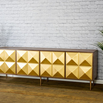 Modern Credenza, Mid Century Modern TV Stand, Walnut Modern Buffet, Gold Buffet