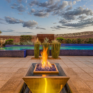 Raised Rim Flow Pool with Custom Fire/Water Feature