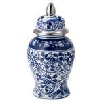 Sagebrook Home - Ec Ceramic 14"Blue/White Temple Jar, Silver - This will be a perfect addition to add to your home decor, also a perfect gift for a loved one. Can be added to your table, console or bookcase for a distinctive style to match any decor. Sagebrook Home has been formed from a love of design, a commitment to service and a dedication to quality. They create and import fashion forward items in the most popular design styles. Backed with years of experience in the textile field, They are now providing a complete Home decor story. the combination of wall decor, furniture, lighting and Home accessories are all coordinated with textiles to provide a complete Home look. Sagebrook Home is committed to providing the best Home decor and accent pieces at value prices.