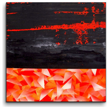 Red black abstract painting, heavy texture painting, geometric abstract art