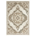 Nourison - Nourison Carina CNA01 Transitional Mocha Silver Rectangle Area Rug - Elegant and timeless, the Carina Collection transports the fine Persian designs of yesteryear to the modern era. These  rugs showcase intricate floral center medallion patterns in an array of rich and muted color palettes to fit your design needs. Machine-made of silky-smooth polyester, Carina is finished with fringed edges and an abrash effect for an extra touch of vintage style.