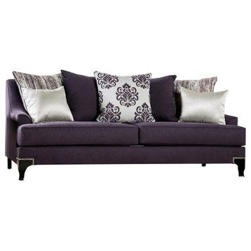 Furniture of America Allyson Transitional Chenille Sofa in Purple