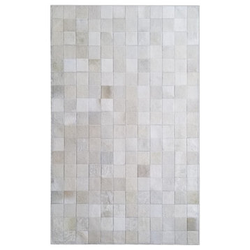 Patchwork Rug Hair On Cowhide Area Rug 4'x6' Mosaic Design Off White