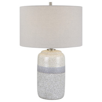 Classic Mottled White Gray Cream Stripe Table Lamp 25 in Ceramic Grayscale