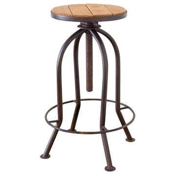 Industrial Adjustable Bar Stool with Recycled Wood ~ Rustic Finish