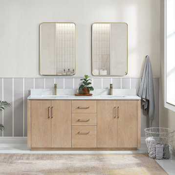 San Bath Vanity with Stone Top, Washed Ash Grey, 72", Double Vanity, With Mirror