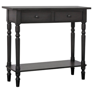 Classic Console Table, Turned Legs With Open Bottom Shelf & 2 Drawers, Gray