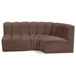 Meridian Furniture - Arc Vegan Leather Upholstered 3-Pc. L-Shaped Modular Sectional, Brown - Unleash modern opulence with the Arc Vegan Leather 3pc. Sectional. Crafted for the modern connoisseur, this Sectional injects an air of refined luxury into any space. Its sleek silhouette, upholstered in supple brown vegan leather, exudes timeless sophistication while the deep channel tufting adds textural intrigue, further elevating the chair's visual appeal. The modular design makes it a versatile chameleon, effortlessly adapting to your evolving needs and preferences. Whether you envision it gracing a chic living room corner, basking in the glow of a bedroom window, or adding a touch of drama to a home office, the Arc seamlessly complements your unique interior aesthetic.