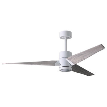 Super Janet 3-Bladed Paddle Fan With LED Light Kit, Gloss White Finish With Walnut Blades, 52"