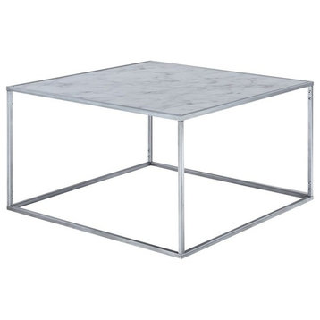 Convenience Concepts Gold Coast Faux Marble Coffee Table in Silver Metal Frame