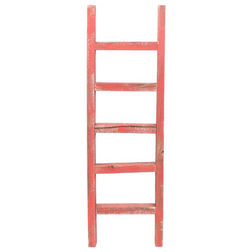 BarnwoodUSA Rustic 4' Wooden Decorative Ladder, 100% Reclaimed Wood, Red