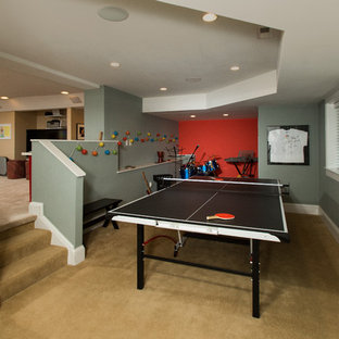 Victorian look-out basement in DC Metro with green walls and carpet.