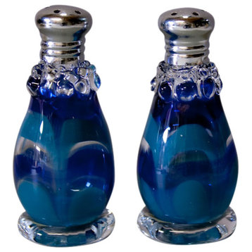 Feather Blue and Teak Salt and Pepper Shaker Set