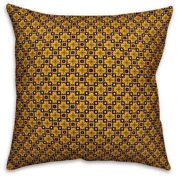 Yellow Floral Squares Throw Pillow Cover, 18"x18"