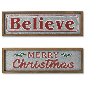 Set of 2 6-in L Wood & Metal Holiday Wall Sign
