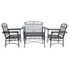 Courtyard Casual Black Steel French Quarter Outdoor 4-Piece Metal Seatee Set