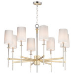 Maxim Lighting - Maxim Lighting 32398OFSBRPN Uptown 8-Light Chandelier in Satin Brass - Elongated tails and candle sticks create effortless sophistication in the Uptown series. The slender candles of Polished Nickel contrast the stout supporting arms finished in a soft Satin Brass. Tall Off-White fabric shades complement the updated classic design. The simplicity of this design allows it to pair with various traditional to contemporary stylings and many color themes.