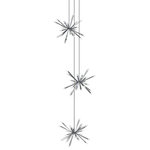 Blackjack Lighting - Starburst 29" Triple Chandelier, Polished Chrome - New canopy option accommodates three Starburst Chandeliers, which can hang at variable heights. Sold as package with Triple Canopy and three Starburst Chandeliers. Each of the three Starburst Chandeliers comes with 42" of stem sections. Additional stems sections can be purchased separately based on job requirements.