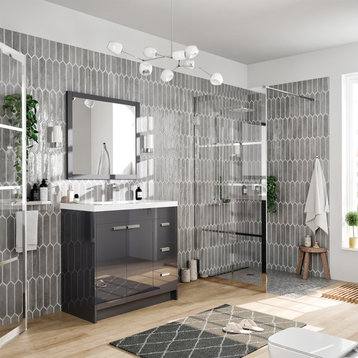 Eviva Lugano 36" Gray Modern Bathroom Vanity With White Integrated Top